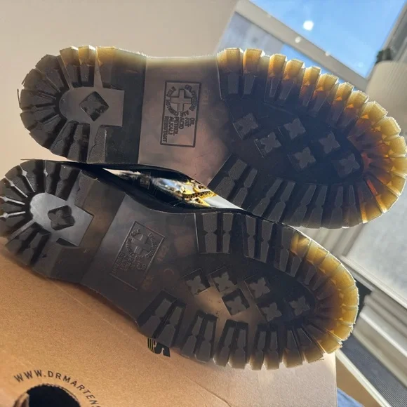 Dr Marten Black Platform Boots with Yellow Laces - Picture 4 of 8